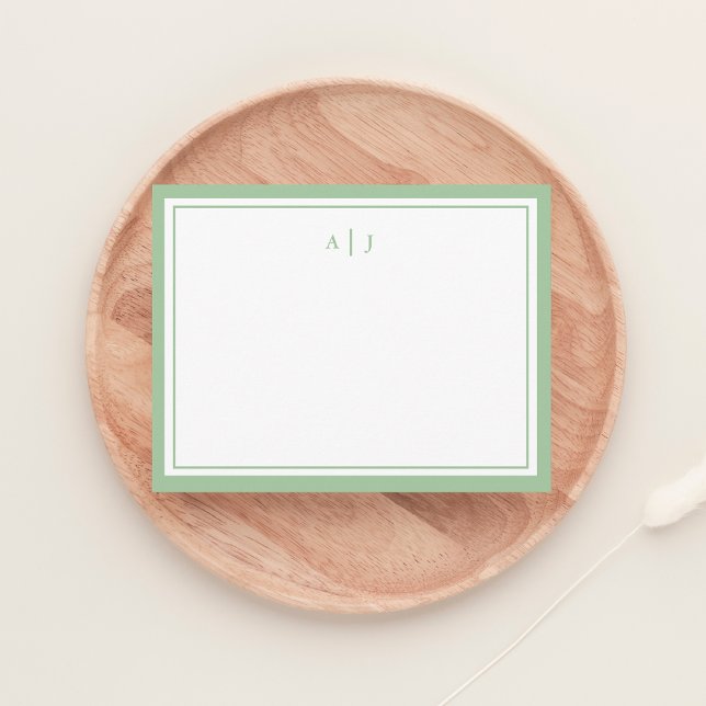 Chic Minimalist Sage Green Two Border Monogram Note Card (Creator Uploaded)