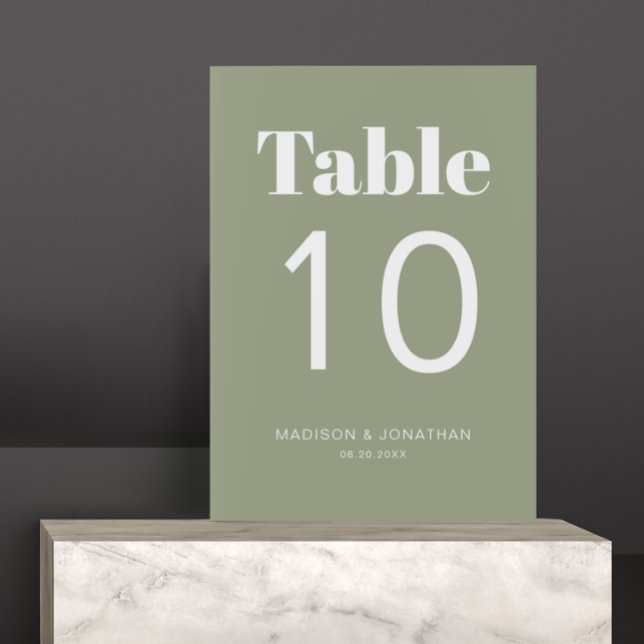 Chic Minimalist Sage Green Wedding Table Number (Creator Uploaded)