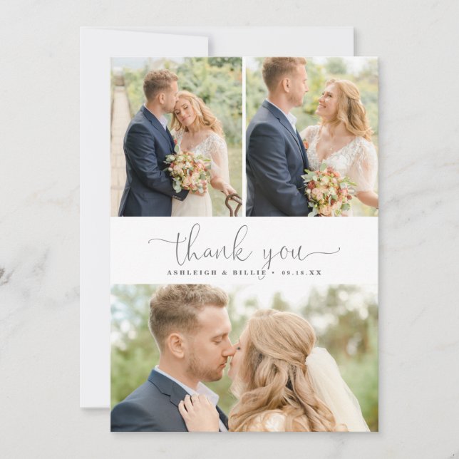Chic Minimalist Script 3 Photo Collage Thank You (Front)