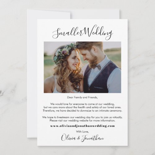 Chic Minimalist Smaller Wedding Downsized Photo Announcement