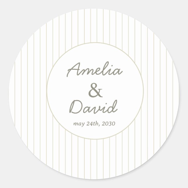 Chic Minimalist Stripe Green Wedding  Classic Round Sticker (Front)