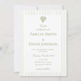 Chic Minimalist Stripe Green Wedding Invitation 