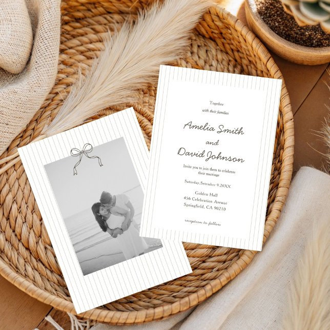 Chic Minimalist Stripe Green Wedding Invitation  (Creator Uploaded)