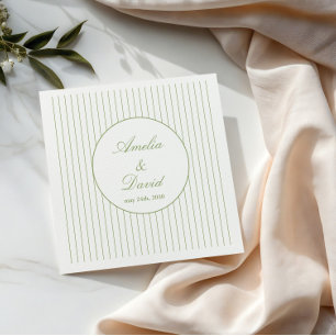 Chic Minimalist Stripe Green Wedding Napkins