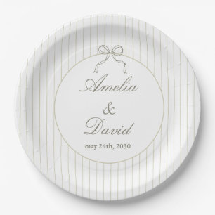 Chic Minimalist Stripe Green Wedding Paper Plates