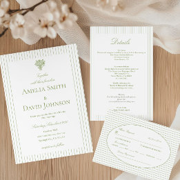 Chic Minimalist Stripe Green Wedding  RSVP Card
