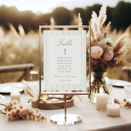 Chic Minimalist Stripe Green Wedding Table Number
