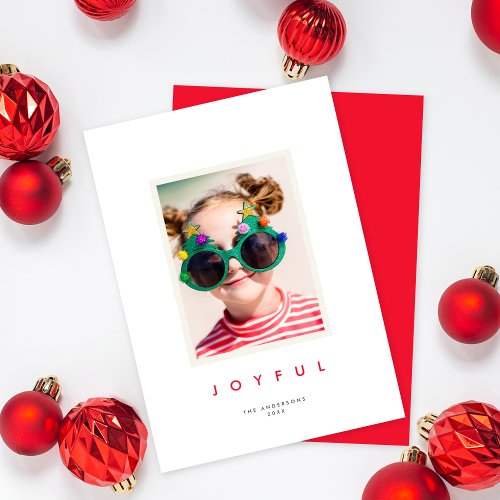 Chic Minimalist Type JOYFUL Christmas One Photo Holiday Card