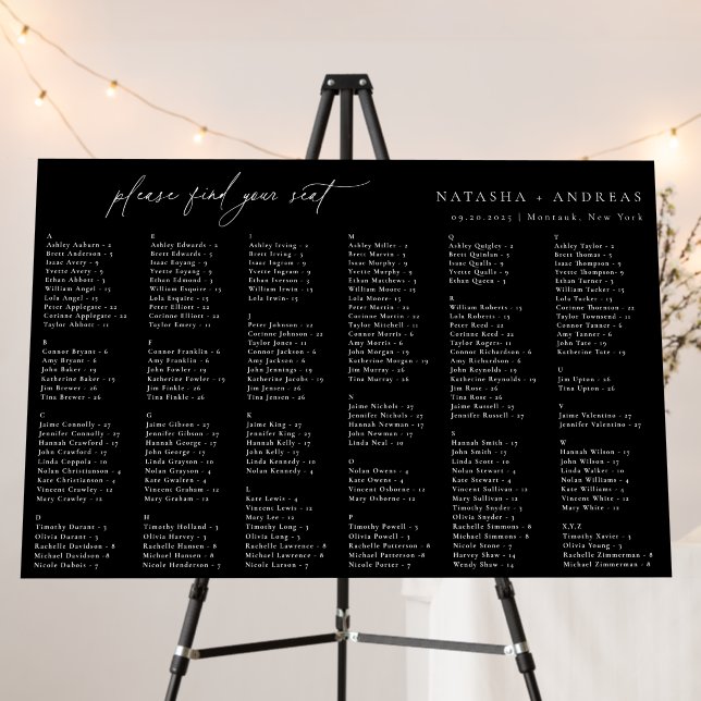 Chic Minimalist Wedding Alphabetical Seating Chart Foam Board (In Situ (Stand))