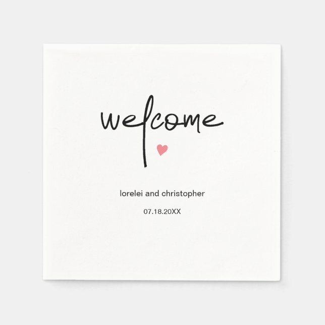 Chic Minimalist Wedding Guest Welcome Cocktail Napkins (Front)