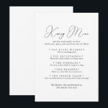 Chic Minimalist Wedding Kissing Menu Game Card<br><div class="desc">This chic minimalist wedding kissing menu game card is perfect for a rustic wedding reception. The simple and elegant design features classic and fancy script typography in black and white.</div>