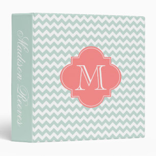 Chic Mint and Coral Chevron Custom Monogram 3 Ring Binder