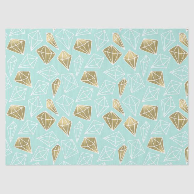 Chic Mint and Gold Diamonds Tissue Paper (Front)