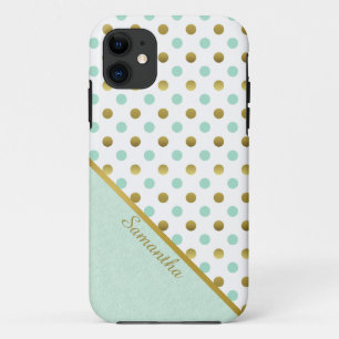 Chic Mint and Gold Polka Dots  iPhone 11 Case