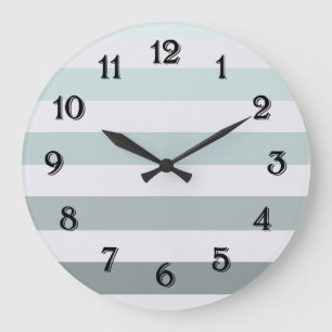 Chic Mint and White Stripes Large Clock