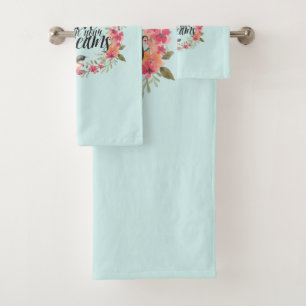 Chic Mint Believe in Your Dreams Bird Pink Floral Bath Towel Set