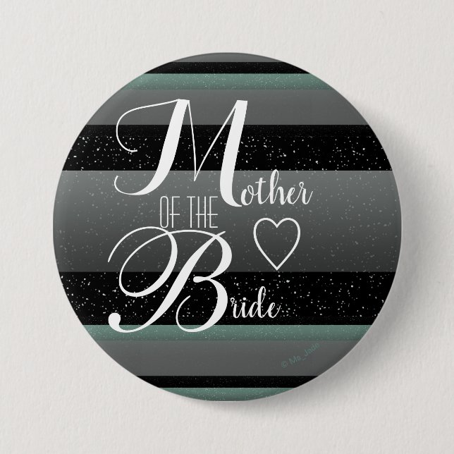 Chic Mint Black Gray Striped Mother of the Bride Button (Front)