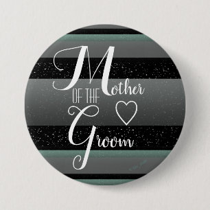 Chic Mint Black Gray Striped Mother of the Groom Button