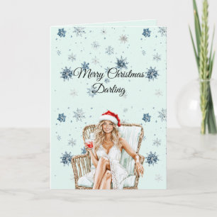 Chic Mint Blue Snowflakes Blond Hair Female Card