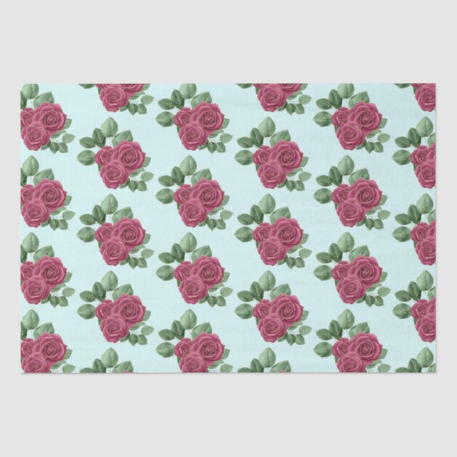 Chic Mint Burgundy Gold Roses Wedding Leaves Tissue Paper (Front)
