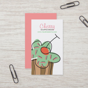 Chic Mint Cherry Cupcake Sweet Bakery Dessert Shop Business Card
