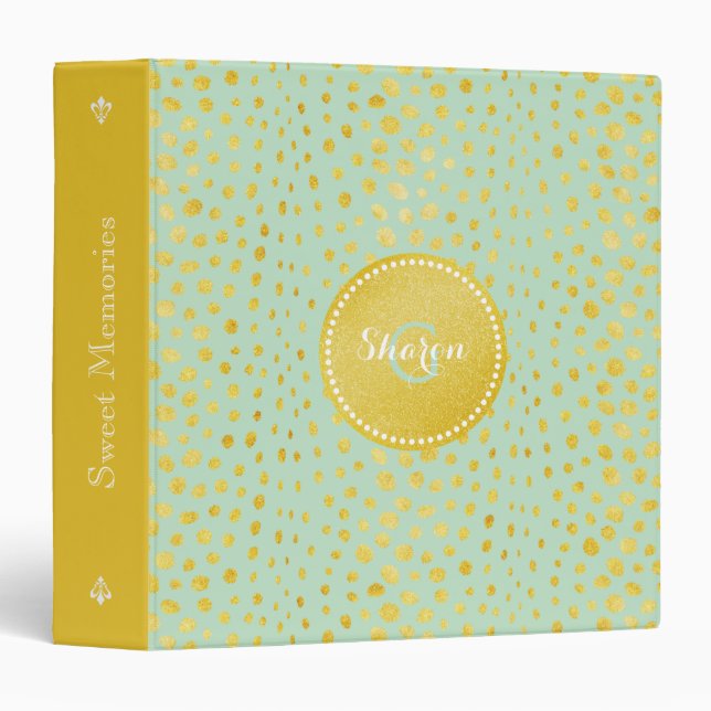 Chic mint faux gold glitter cheetah print monogram 3 ring binder (Front/Spine)