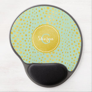 Chic mint faux gold glitter cheetah print monogram gel mouse pad