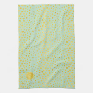 Chic mint faux gold glitter cheetah print monogram kitchen towel