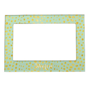 Chic mint faux gold glitter cheetah print monogram magnetic picture frame