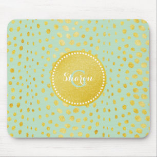 Chic mint faux gold glitter cheetah print monogram mouse pad