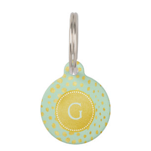 Chic mint faux gold glitter cheetah print monogram pet name tag