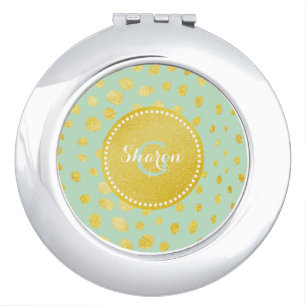 Chic mint faux gold glitter cheetah print monogram vanity mirror