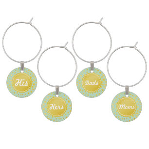 Chic mint faux gold glitter cheetah print monogram wine charm