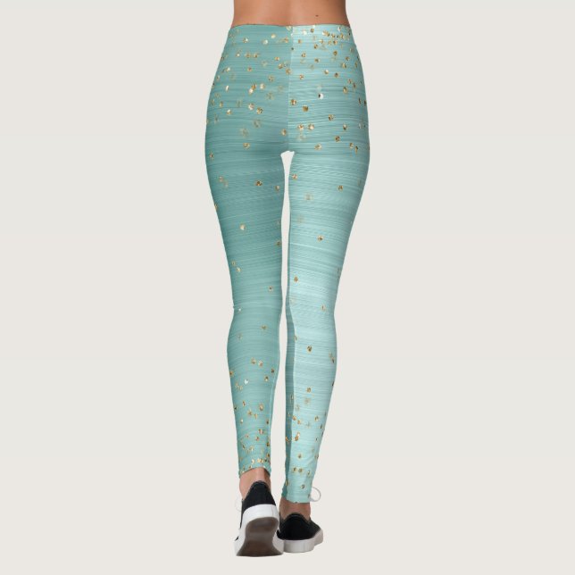 Chic Mint Glam Gold Sparkle Confetti Personalized Leggings (Back)