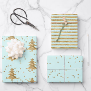 Chic Mint Gold Christmas Tree Wrapping Paper Sheets