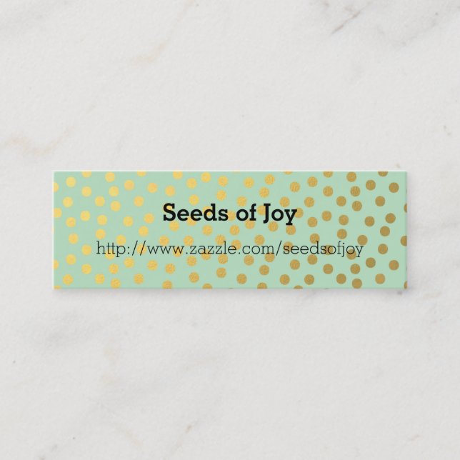 Chic Mint Gold Confetti Dots Mini Business Card (Front)