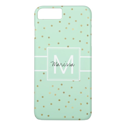 Chic Mint Gold Confetti Monogram iPhone 8 Plus7 Plus Case