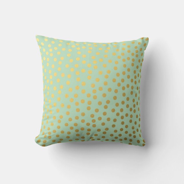 Chic Mint Gold Dots Throw Pillow (Front)