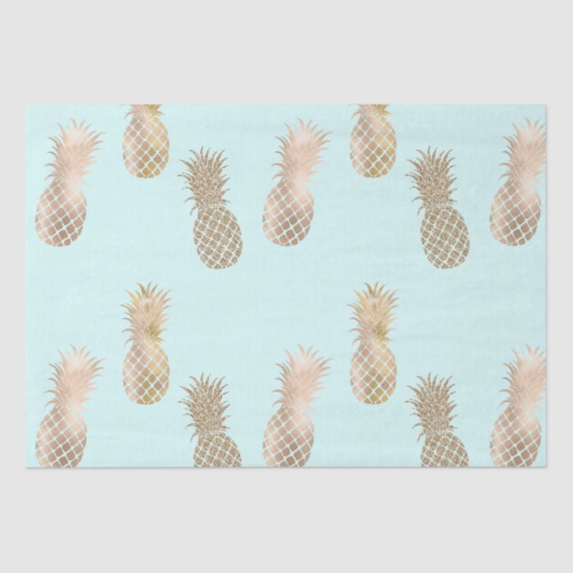 Chic Mint Gold Glam Pineapples Tissue Paper (Front)