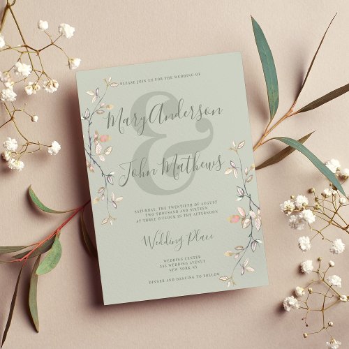 Chic mint green ampersand gold pink floral wedding invitation
