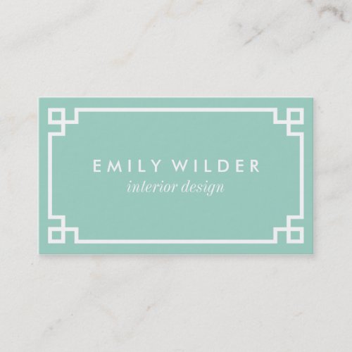 Chic Mint Green and White Greek Key Business Card