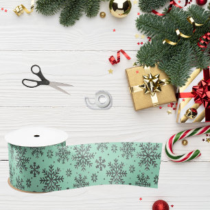 Chic Mint Green Christmas w/ Elegant Snowflakes Satin Ribbon
