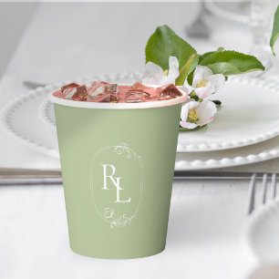 Chic Mint Green Couple Monogram Wedding Paper Cups