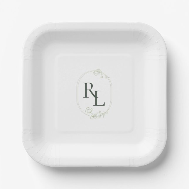 Chic Mint Green Couple Monogram Wedding  Paper Plates (Front)