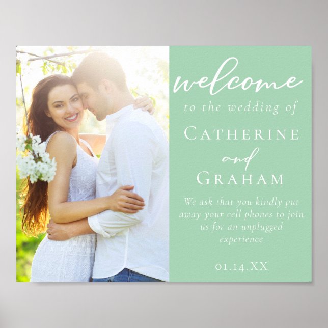 Chic Mint Green Couple Photo Wedding Welcome Poster (Front)