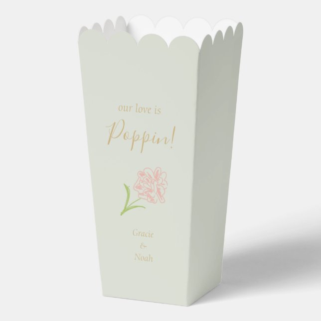 Chic Mint Green Floral Rose Couple Popcorn  Favor Boxes (Front)