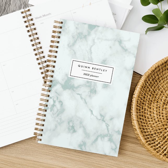 Chic Mint Green Marble Personalized Planner (Creator Uploaded)