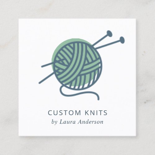 CHIC MINT GREEN NAVY GREY KNITTING WOOL YARN BALL SQUARE BUSINESS CARD