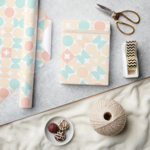 Chic Mint Green Pastel Coral Circles Art Pattern Wrapping Paper