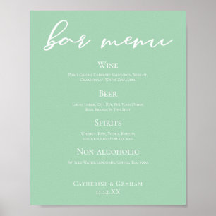 Chic Mint Green Typography Wedding Bar Menu Poster